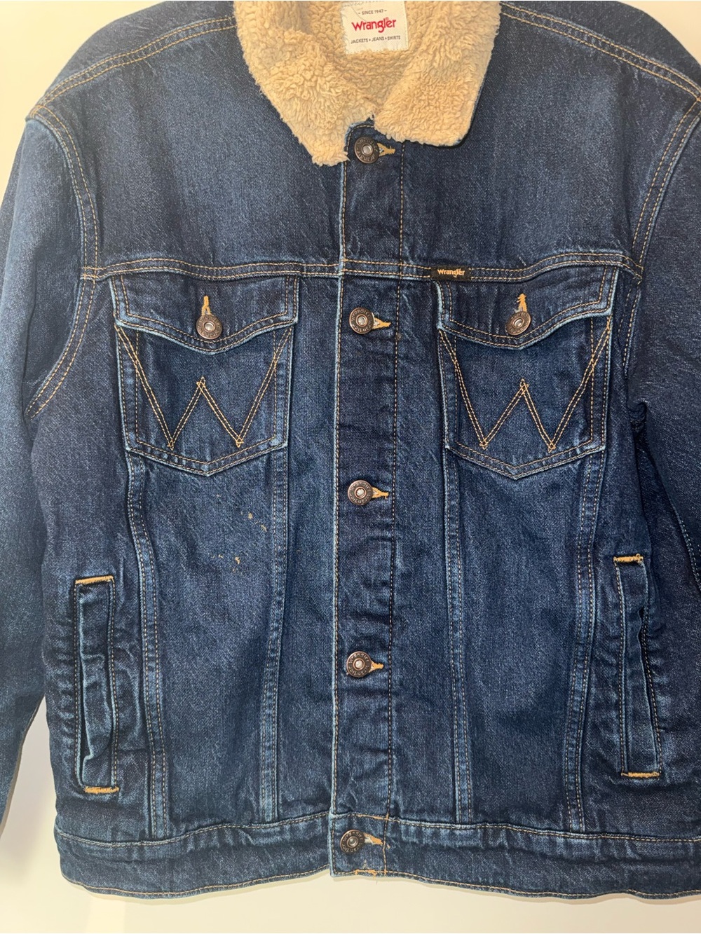 Wrangler Men's Dark Denim Heavy Weight Denim Insulated Cotton Work Jacket Medium - Picture 3 of 8